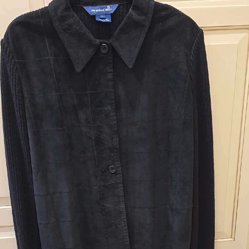 Vintage 2000's My Weekend Clothes Suede and Wool Knit Jacket Sweater Black Large